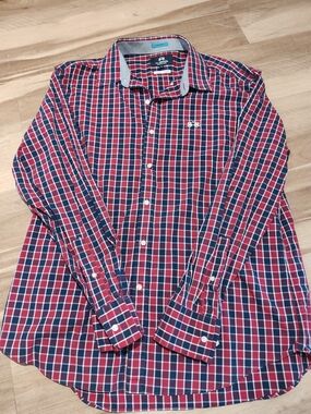 La Martina Men's Red & Navy Checked Button-Up Shirt - Slim Fit